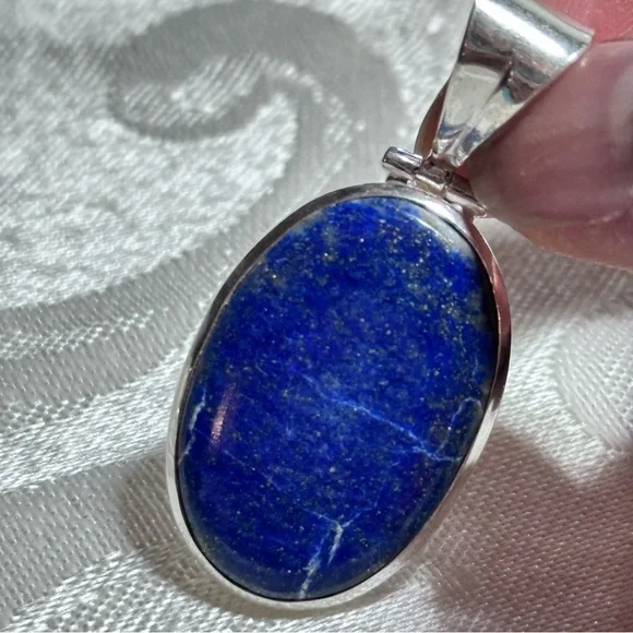 Stunning Blue Lapis Lazuli Natural Stone Silver tone Pendant Necklace 4313 - Picture 6 of 10
